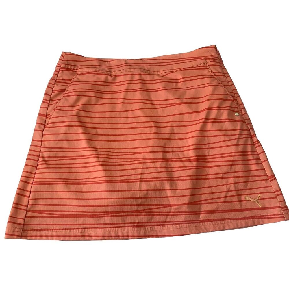 PUMA Womens Skirt Skort Pink Coral Tennis Golf Pickleball Striped Sz 8 Medium M